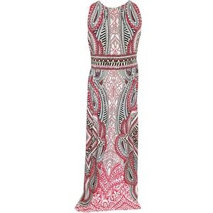 London Times Paisley Maxi Dress Red Black EUC